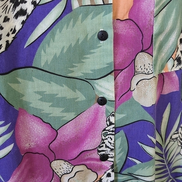 Euc Vintage 90s Lightweight Button Down Shirt sz L/XL - Tropical Tigers! - Picture 5 of 6